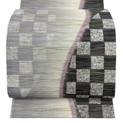 美品】 袋帯 秀品 川島織物 落款 関西仕立て 幾何学模様 金銀糸 銀色
