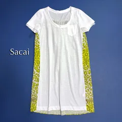 kT59 Sacai レオパード柄 バックギャザー ドッキング Tシャツ ワンピース チュニック U字ネック ヒョウ柄 イエロー 黄色 ホワイト 白 サカイのサムネイル