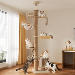 キャットタワー 突っ張り ネコタワー 木製 スリム 宇宙船 - メルカリ