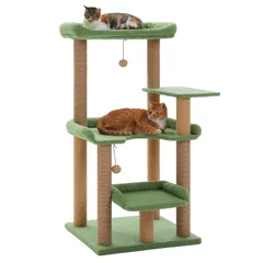 PAWZ Road キャットタワー 猫タワー スリム シニア猫 ネコ 低い 安定感重視 省スペース 大型猫用 シンプル おしゃれ ねこ 多頭飼い 運動不足解消 猫爪研ぎ 麻紐 猫ベッド おもちゃ 巨大土台 据え置き 置き型 組立簡単 人気 - グリーン 高さ1のサムネイル