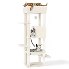 [CozyMeow] 캣 타워 슬림 스테이셔너리 해먹, 대형 고양이를 위한 캣 하우스, 캣 워크, 클로, 머리가 여러 개 달린 캣 타워, 캣 스텝, 스타일리시하고 귀여운 캣, 캣 타워, 높은 안정성, 운동 부족 해소, 키 약 150