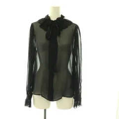 サンローラン パリ SAINT LAURENT PARIS ボウタイ フリル シアーシルクブラウス 比翼ボタン F 36 黒 ブラック 650245 /CX ■OSのサムネイル