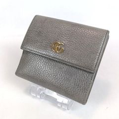 美品】グッチ 二つ折り財布 グレー マーモント ゴールドロゴ