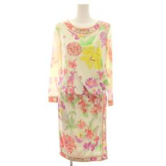 近年 美品 レオナール カンカン素材 ロングワンピース トリム 花柄 M