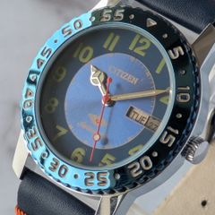 稼働品 CITIZEN 自動巻き 70s ヴィンテージ ブルー文字盤 サンバースト 