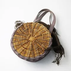 エバゴス ebagos 手長タンバリン＼グレー かごバッグ 紅籐 防水キャンバス かぶせ付 バスケット トートバッグ【2400015000510】のサムネイル