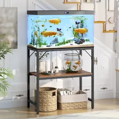 ☆ 신제품 ☆ 마한크리스 어항 스탠드, 60cm, 2단 조립 어항 스탠드, 금속 프레임, 나무 선반, 총 하중 용량: 약 200kg, 헤비 듀티, EVA 패드 포함, 너비 61 x 깊이 30 x 높이 62 센티미터, 30/40/45/50/60 cm, 어항 스탠드, 어항 스탠드, 어항 스탠드, 어항 스탠드, C60651F7