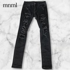 mnml ダメージ加工 バンダナ柄 黒 ブラック スキニージーンズ ミニマル
