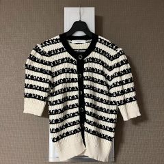 未使用】Rene ルネ ボーダー ニット カーディガン 白 38 白 紺 黄