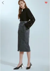 ハンサム ランバンコレクション LANVIN チェック デニム スカート ロング スカートのサムネイル