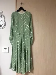 シスレー SISLEY ドット プリーツ ONE PIECE シフォン パフ ロング丈ワンピース