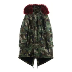 OFF-WHITE (オフホワイト) ファー付き カモ柄 リップストップ ミリタリー モッズコート カーキのサムネイル