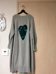 ハンサム オッズセカンド O2nd カシミア ウール ハート 刺繍 ロング ニット カーディガン グレーのサムネイル