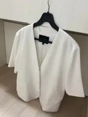 マッシモ ドゥッティ 半袖 白 ジャケット ノーカラー Vネック オールドマネーLook ショート クロップドのサムネイル
