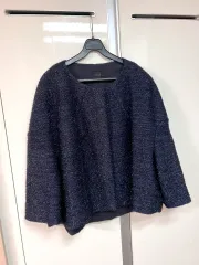 コス COS パールツイード ジャケット ネイビー グリッターメタル糸ジップアップカーディガンラウンドネックノーカラーのサムネイル