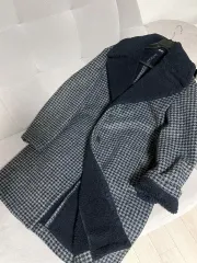 ジルサンダーネイビー JIL SANDER ボア裏地 ハウンドトゥースチェックコート シープスキン 寒波のサムネイル