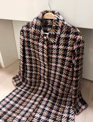 ベネトン BENETTON ハウンドトゥースチェック ツイード ジャケット ロング丈 コート ピンク マルチカラーのサムネイル