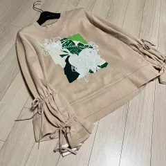 ハンサム オッズセカンド O2nd リーボン シャーリング 袖 プリンティング 刺繍 Tシャツ ベージュ フレアのサムネイル