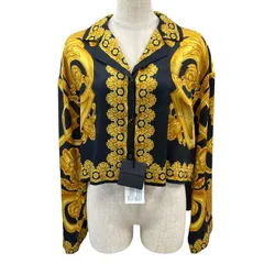 未使用 VERSACE ヴェルサーチ バロッコ メデューサ シャツ 長袖 0429E7429B1391 ポリエステル ブラック ゴールド (サイズ38) 洗練 上質 定番 人気 エレガント 現代的のサムネイル