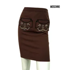 【定価￥69,000の90％OFF】MOSCHINO COUTURE【モスキーノクチュール】【レディース】トロンプルイユポケット刺繍ウールニットスカート/ブラウン【サイズ40】【イタリア製】のサムネイル