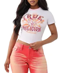 トゥルーレリジョン レディース トップス Tシャツ クルーネック True Religion Crystal Heritage Crew Neck Short Sleeve Baby Tee Optiのサムネイル