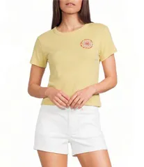 ハーレー レディース トップス シャツ リブ ニット Hurley Hibiscustamp Short Sleeve Ribbed Knit Baby TShirt Golden Hazeのサムネイル