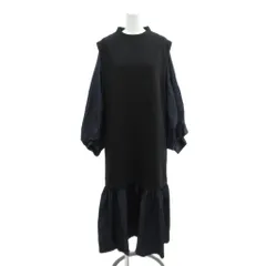 ランバン LANVIN ワンピース 38 紺 ネイビー 黒 ブラック ラウンドネック 長袖 ロング丈 大きいサイズ /IL ■ECG006のサムネイル