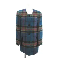 ハーディエイミス HARDY AMIES ジャケット 上着 ウール 9 ブルー グリーン チェック柄 ノーカラー 長袖 /NP ■GY99のサムネイル
