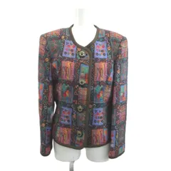 ハーディエイミス HARDY AMIES ノーカラージャケット 上着 9 茶 ブラウン 総柄 ラウンドネック 長袖 /NP ■GY99のサムネイル