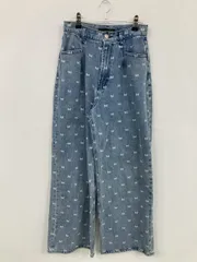 Heather ヘザー デニムパンツ S ブルー フルレングス ワンポイント その他総柄 ワイド・ルーズ ストレート ハイウエスト リジッド・ワンウォッシュ レディースのサムネイル