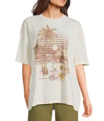 ビラボン レディース トップス シャツ プリント Billabong Find Me Here Tropical Print Short Sleeve TShirt White Cap ホワイトのサムネイル