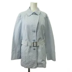 ハナエモリ HANAE MORI スプリングコート 38 青 ブルー 白 ホワイト チェック柄 長袖 ベルト付き ECA006 /SH ■ECA006のサムネイル