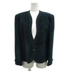 ハーディエイミス HARDY AMIES ブティック BOUTIQUE ノーカラージャケット 絹 シルク ウール混 総裏地 肩パッド 11 L 緑 グリーン /XZ ■ECA006のサムネイル