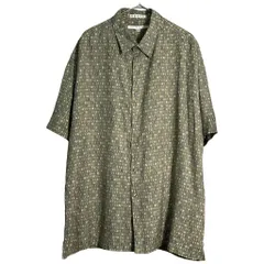 90年代 PERRY ELLIS ペリー エリス シルクシャツ 総柄 グリーン(メンズ XL)中古 古着 Y3786のサムネイル