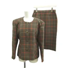 ハーディエイミス HARDY AMIES セットアップ ノーカラージャケット タイトスカート ウール 11 茶 ブラウン オレンジ チェック柄 上着 ラウンドネック 長袖 /YU ■ECA006のサムネイル