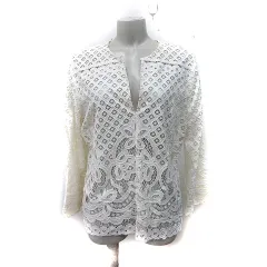 ビーシービージーマックスアズリア BCBGMAXAZRIA シャツ ブラウス プルオーバー シアー 総レース M 白 ホワイト /YIのサムネイル