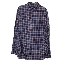  【美品】Band of Outsiders バンドオブアウトサイダーズ 長袖チェックシャツ　ホワイト　ブルー　パープル　メンズ　Lサイズ　タータンチェック　胸ポケット　ボタンダウンカラー　ビッグシルエット　オシャレ　薄手　コットン混【MAN24】のサムネイル