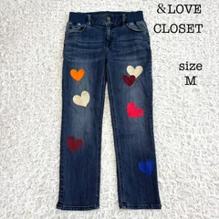 ＆LOVE CLOSET ハート刺繍やわらかボーイフレンドデニムパンツ  ストレッチ Mのサムネイル