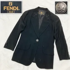FENDI フェンディ　テーラードジャケット　花柄刺繍襟　ヤヌスとロゴのメタルボタン　1つボタン　イタリア製　ブラック　レディース　sizeL相当　シングル　肩パッド　高級　ラグジュアリーのサムネイル