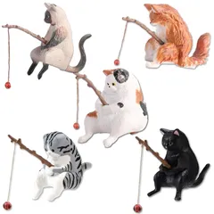 【新品】 WATASHINO 猫フィギュア 釣り猫 置物 水槽オブジェ ミニチュア 玩具 ミニトイ 釣り 5個セット B 0のサムネイル