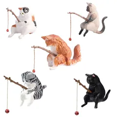 【新品】 SALUDABLE 釣り猫 ミニチュア インテリア 雑貨 猫 置物 フィギュア 釣り おもちゃ 水槽 (Aタイプ 5個セット) 0のサムネイル