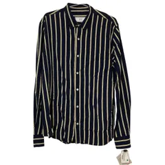  【美品】ami アミ　長袖シャツ　ストライプ　紺　ネイビー　黄色　イエロー　メンズ　サイズ39 オシャレ　高級感　ポーランド製　胸ポケット　ショートポイントカラー【MAN24】のサムネイル