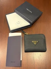 【極美品】PRADA プラダ サフィアーノレザー コインケース L字ファスナー 財布 黒 箱・正規店購入カード有