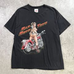 00年代 BAD BOYS TOYS バイカー セクシーガール プリントTシャツ メンズL 古着 00s Y2K VINTAGE ヴィンテージ モーターサイクル ピンナップガール 黒色