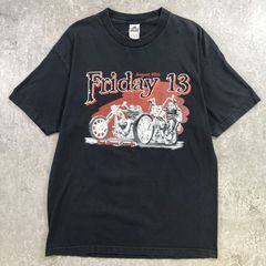 Friday 13th モーターサイクル バイカープリントTシャツ メンズL 古着 2010 カナダ スーベニア バイク バックプリント 黒色