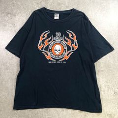 BIKER BOB'S MOTOWN スカル バイクプリントTシャツ メンズXL 古着 2011 モーターショー モーターサイクル ファイアーパターン バックプリント 黒色