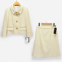新品 未着用 DAKS ダックス レディース スーツ スカート ジャケット 上下セット セットアップ スリムフィット イエロー 黄色系 ベージュ サマーツイード サイズ40 11号相当 M〜L  背抜き 春夏秋 デッドストックのサムネイル