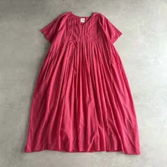 maison de soil メゾンドソイル / 半袖 オーガニックボイル プリーツ Vネック ドレス ロング シャツワンピース / レディース レディース F フリーサイズ / ピンク / インド製 / ワンピースのサムネイル