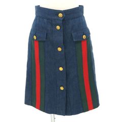 GUCCI グッチ デニムスカート サイドライン ウェブストライプ ブルー