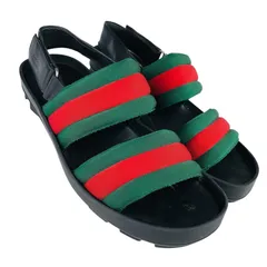 GUCCI★グッチ・メンズ レザー切替し ウェブ:シェリーラインデザイン エンボス加工ブランドロゴ:ベルクロストラップ サンダル (8/27㎝相当) イタリア製 メンズサンダル 夏靴 ブランドサンダル カジュアルのサムネイル